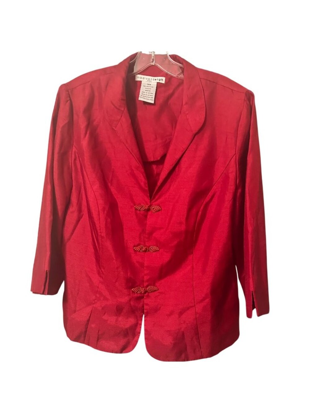 Madison Leigh Size 14W  Elegant Design Red Mandarin Collar 3/4 Sleeve Jacket